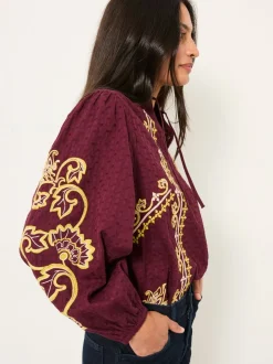 Rouge bordeaux - Chemisier FatFace Garratt brodé à col en V