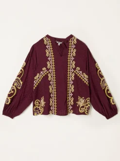 Rouge bordeaux - Chemisier FatFace Garratt brodé à col en V