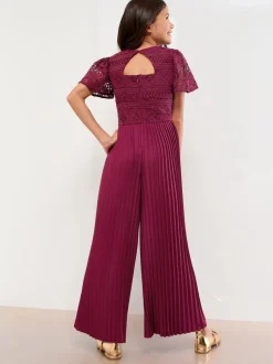 Rouge bordeaux - Combinaison d'occasion en dentelle à manches volantes Lipsy (5-16yrs)