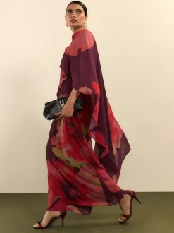 Rouge bordeaux à fleurs - Cape Robe longue