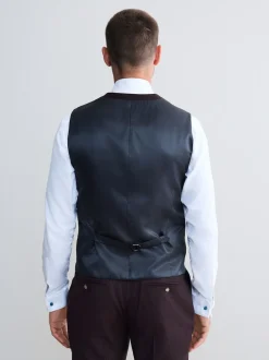 Rouge bordeaux - Gilet de costume en flanelle de laine et cachemire mélangés Signature Zignone