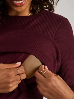 Rouge bordeaux - Jojo Maman Bébé Mini-peignoir de maternité et d'allaitement côtelé