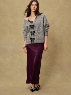 Rouge bordeaux - Jupe Midi Satin