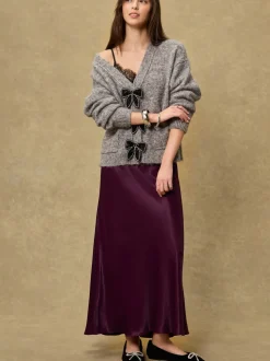 Rouge bordeaux - Jupe Midi Satin
