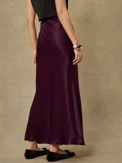 Rouge bordeaux - Jupe Midi Satin