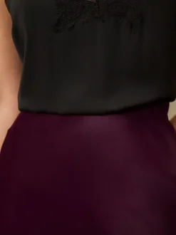 Rouge bordeaux - Jupe Midi Satin