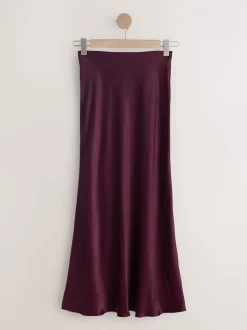 Rouge bordeaux - Jupe Midi Satin