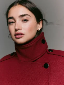 Rouge bordeaux - Manteau habillé à col cheminée