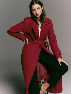 Rouge bordeaux - Manteau habillé à col cheminée