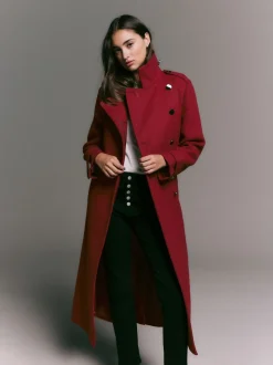 Rouge bordeaux - Manteau habillé à col cheminée