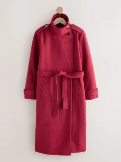 Rouge bordeaux - Manteau habillé à col cheminée