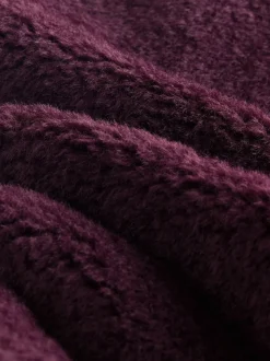 Rouge bordeaux - Manteau sans col en fausse fourrure