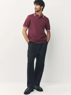 Rouge bordeaux - Polo coupe classique à manches courtes et liserés