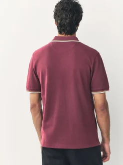 Rouge bordeaux - Polo coupe classique à manches courtes et liserés