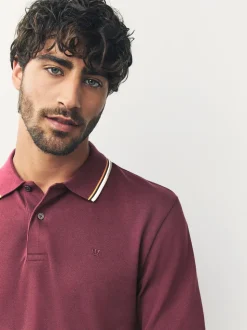 Rouge bordeaux - Polo coupe classique à manches courtes et liserés