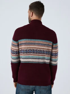 Rouge bordeaux - Pulls à encolure zippée à motif Fair Isle avec un bloc poitrine coupe classique