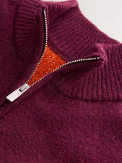 Rouge bordeaux - Pulls à encolure zippée à motif Fair Isle avec un bloc poitrine coupe classique