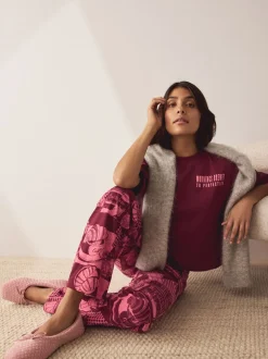 Rouge bordeaux - Pyjama à manches courtes en coton