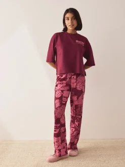 Rouge bordeaux - Pyjama à manches courtes en coton