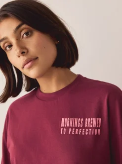 Rouge bordeaux - Pyjama à manches courtes en coton