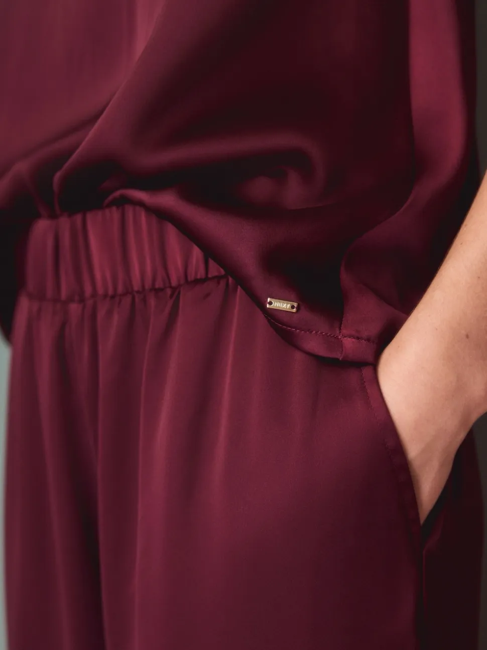 Rouge bordeaux - Pyjama cami bordé de dentelle