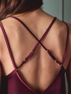 Rouge bordeaux - Pyjama cami bordé de dentelle