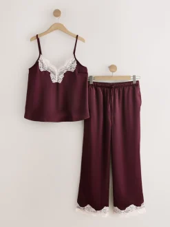 Rouge bordeaux - Pyjama cami bordé de dentelle