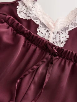Rouge bordeaux - Pyjama cami bordé de dentelle
