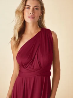 Rouge bordeaux - Robe longue de demoiselle d’honneur multicolore en jersey pour invitée de mariage