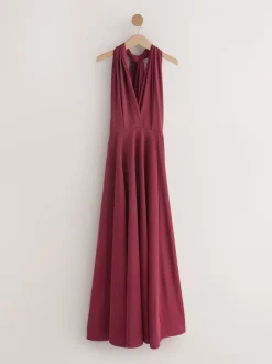 Rouge bordeaux - Robe longue de demoiselle d’honneur multicolore en jersey pour invitée de mariage