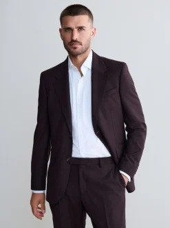 Rouge bordeaux - Slim Fit (Slim Fit) - Veste de costume en flanelle de laine et cachemire mélangées Signature Zignone