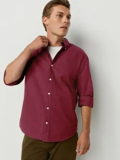 Rouge bordeaux - Slim Fit (Slim Fit) - Chemise Oxford à manches longues