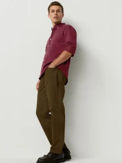 Rouge bordeaux - Slim Fit (Slim Fit) - Chemise Oxford à manches longues