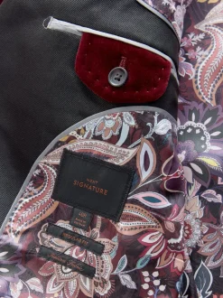 Rouge bordeaux - Slim Fit (Slim Fit) - Blazer Signature Pontoglio en velours italien avec revers châle