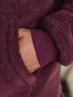 Rouge bordeaux - Sweat à capuche en peau lainée