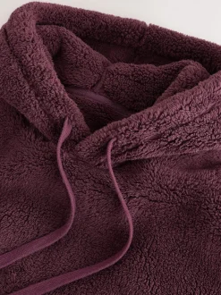 Rouge bordeaux - Sweat à capuche en peau lainée