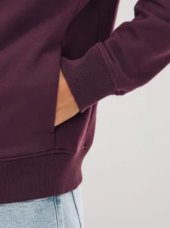 Rouge bordeaux - Sweat à capuche zippé en jersey épais riche en coton