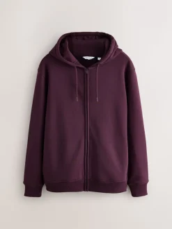 Rouge bordeaux - Sweat à capuche zippé en jersey épais riche en coton