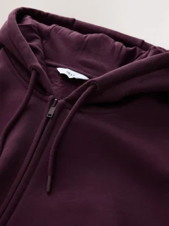 Rouge bordeaux - Sweat à capuche zippé en jersey épais riche en coton