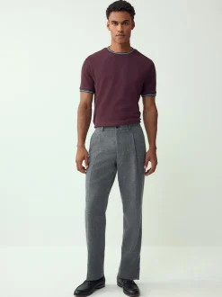 Rouge bordeaux - T-shirt Coupe classique à liserés 100% Coton