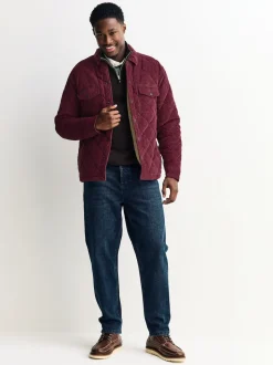 Rouge bordeaux - Veste-chemise en velours côtelé doublé de diamants doublée de peau de mouton