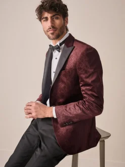 Rouge bordeaux imprimé géométrique - Slim Fit (Slim Fit) - Blazer en velours à motifs