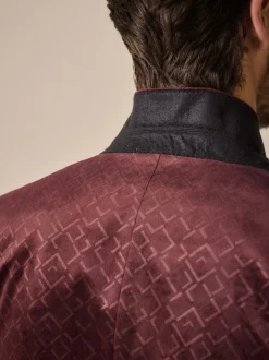 Rouge bordeaux imprimé géométrique - Slim Fit (Slim Fit) - Blazer en velours à motifs