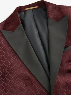 Rouge bordeaux imprimé géométrique - Slim Fit (Slim Fit) - Blazer en velours à motifs