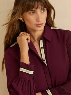 Rouge bordeaux métallisé - Chemise Love & Roses à manches longues boutonnée