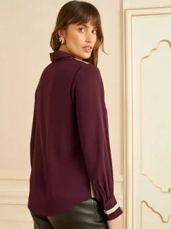 Rouge bordeaux métallisé - Chemise Love & Roses à manches longues boutonnée