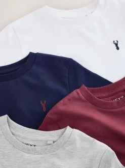 Rouge bordeaux/blanc - T-shirt brodé Manches courtes Stag 4 Pack (3-16ans)