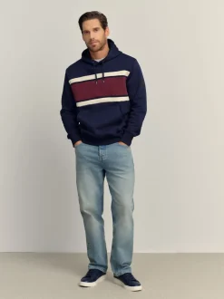 Rouge bordeaux/bleu marine/blanc écru - Sweat à capuche à enfiler - Sweat-shirt color block