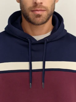 Rouge bordeaux/bleu marine/blanc écru - Sweat à capuche à enfiler - Sweat-shirt color block