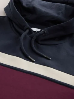 Rouge bordeaux/bleu marine/blanc écru - Sweat à capuche à enfiler - Sweat-shirt color block